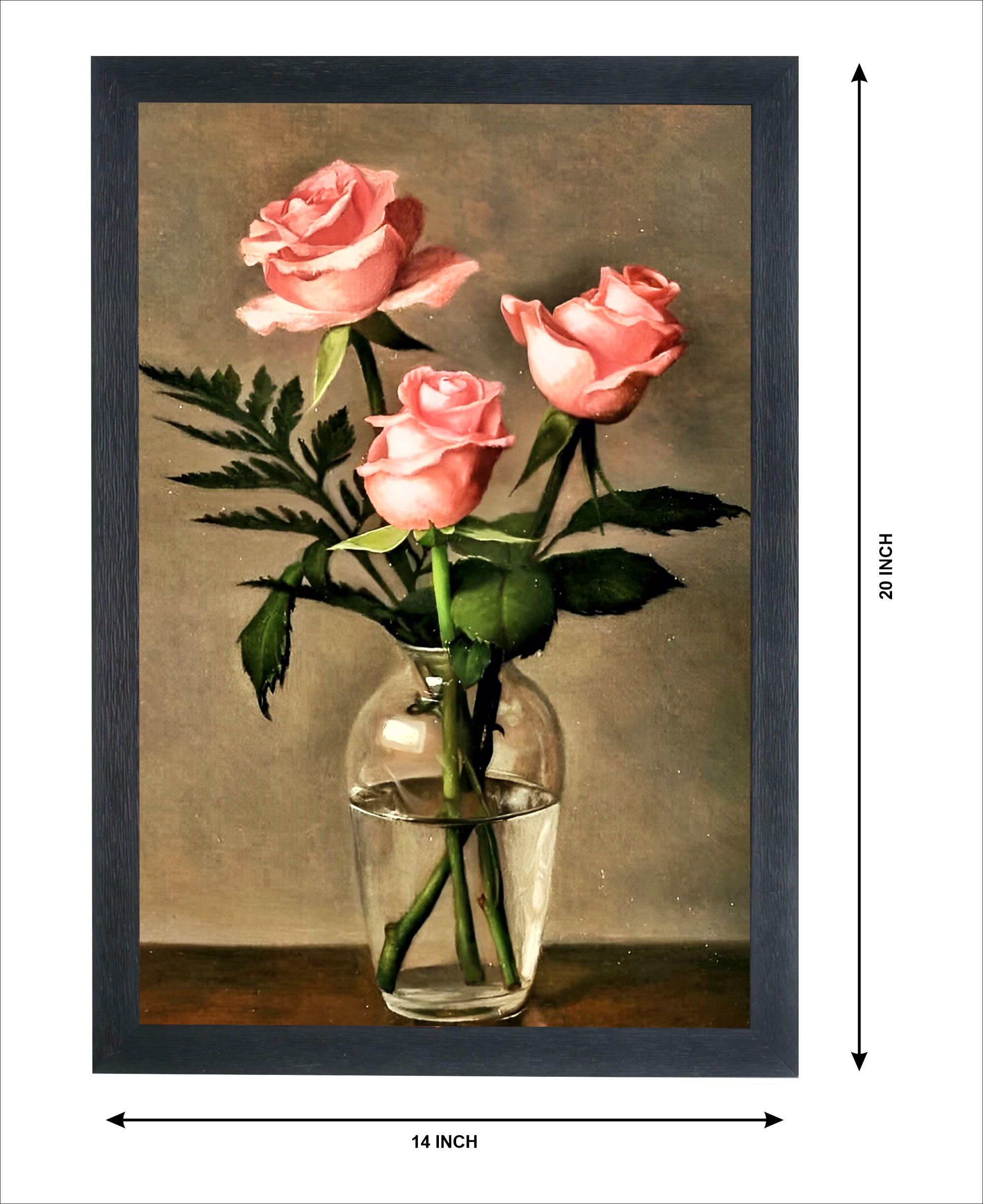 Chitransh Pink Roses in Glass Wall Mounted Painting (14x20 inches